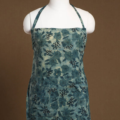 Blue - Bagru Block Print Cotton Apron with Pocket 24