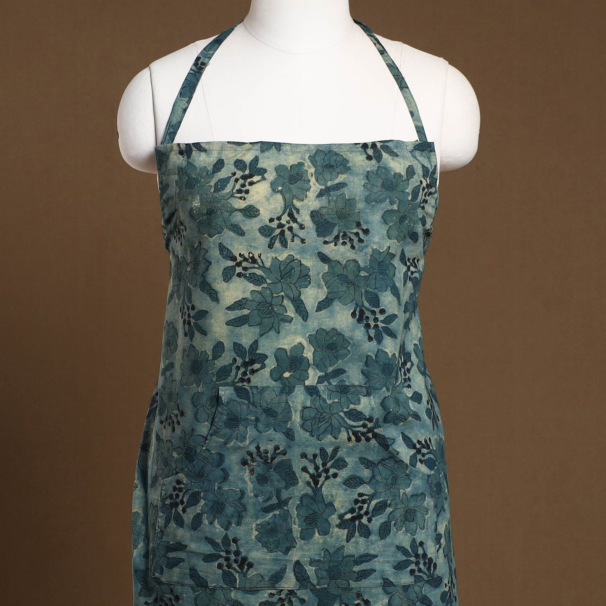 Blue - Bagru Block Print Cotton Apron with Pocket 24
