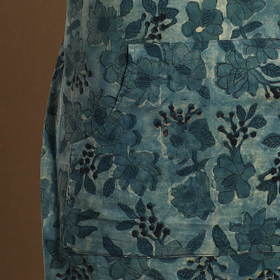Blue - Bagru Block Print Cotton Apron with Pocket 24