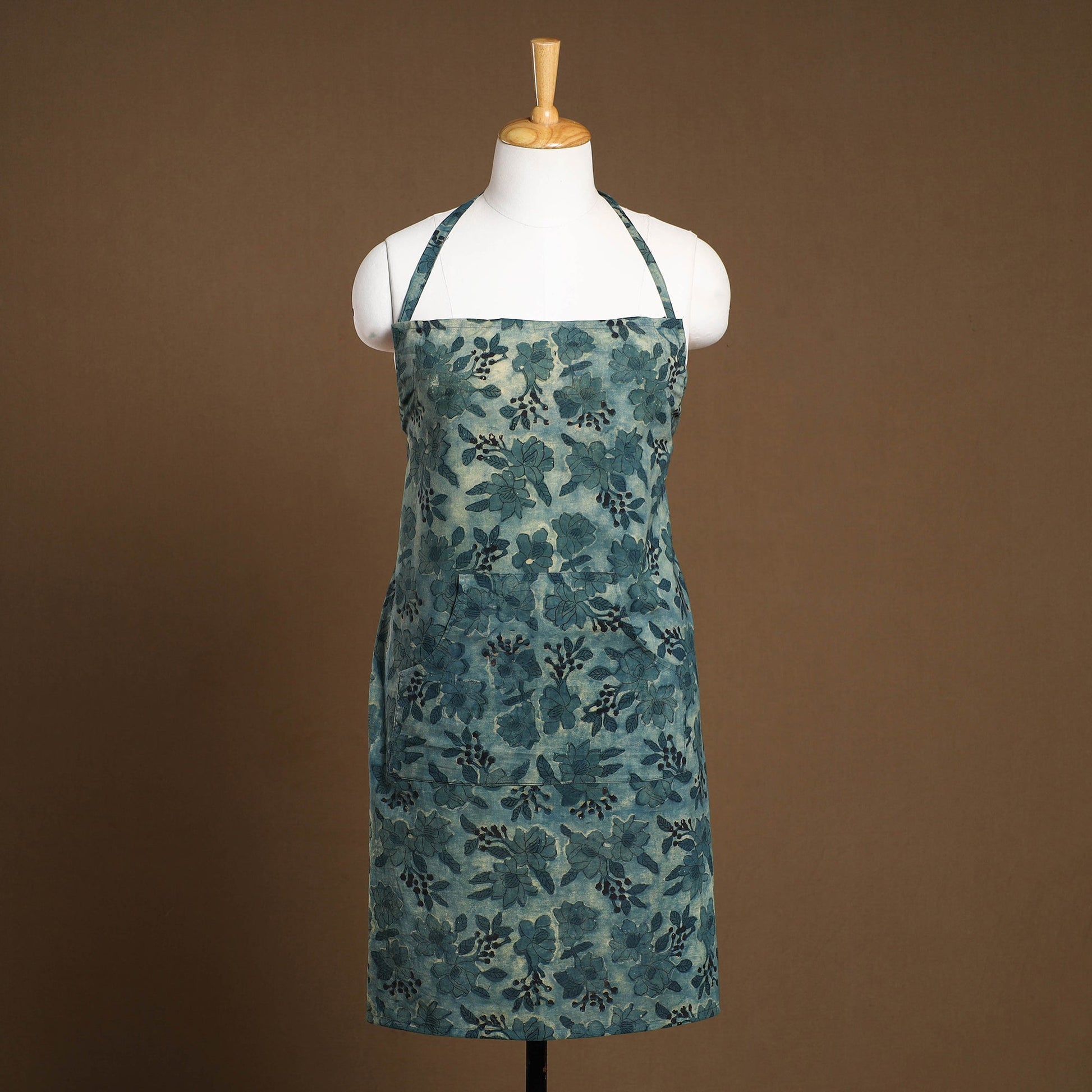 Blue - Bagru Block Print Cotton Apron with Pocket 24