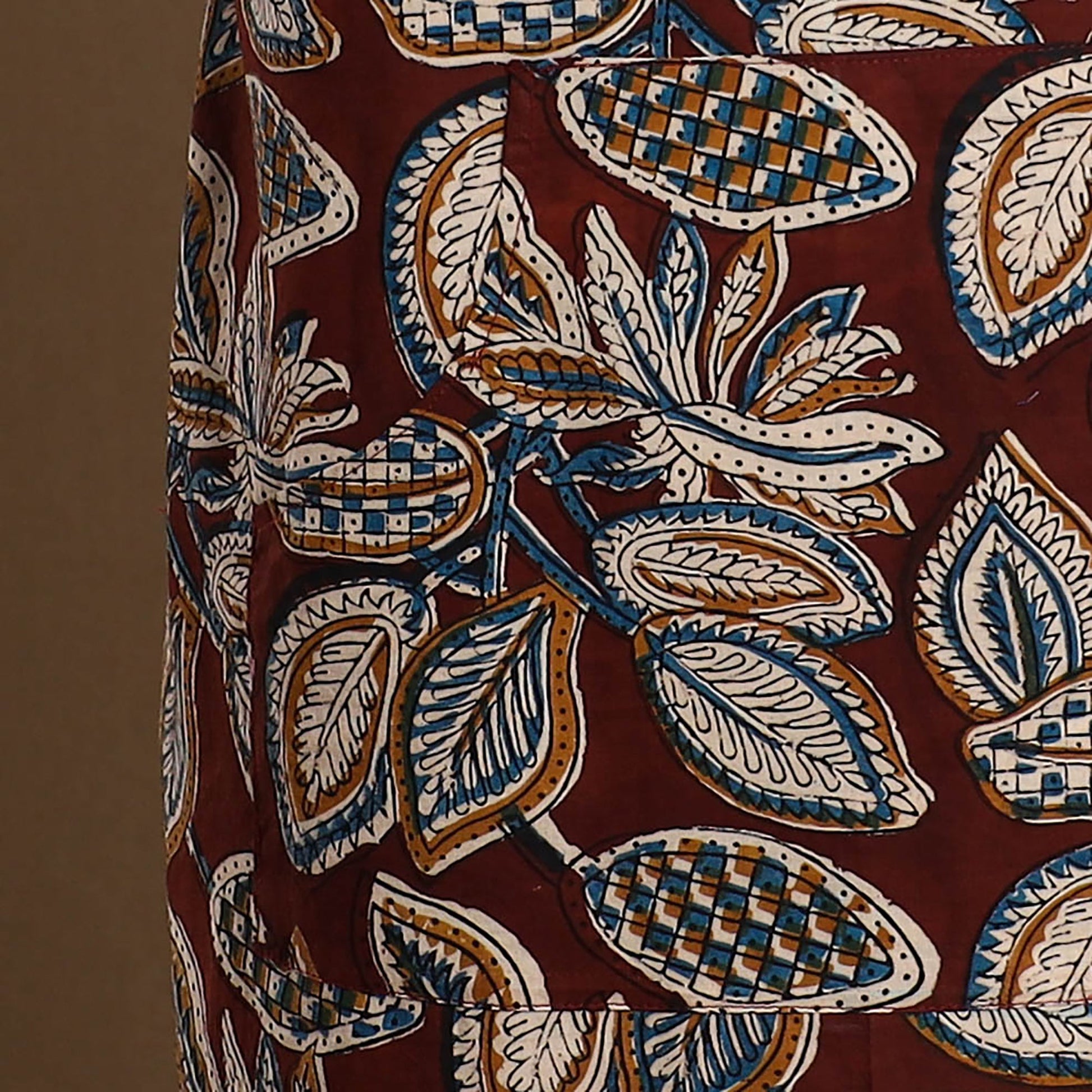 Brown - Kalamkari Block Print Cotton Apron with Pocket 31