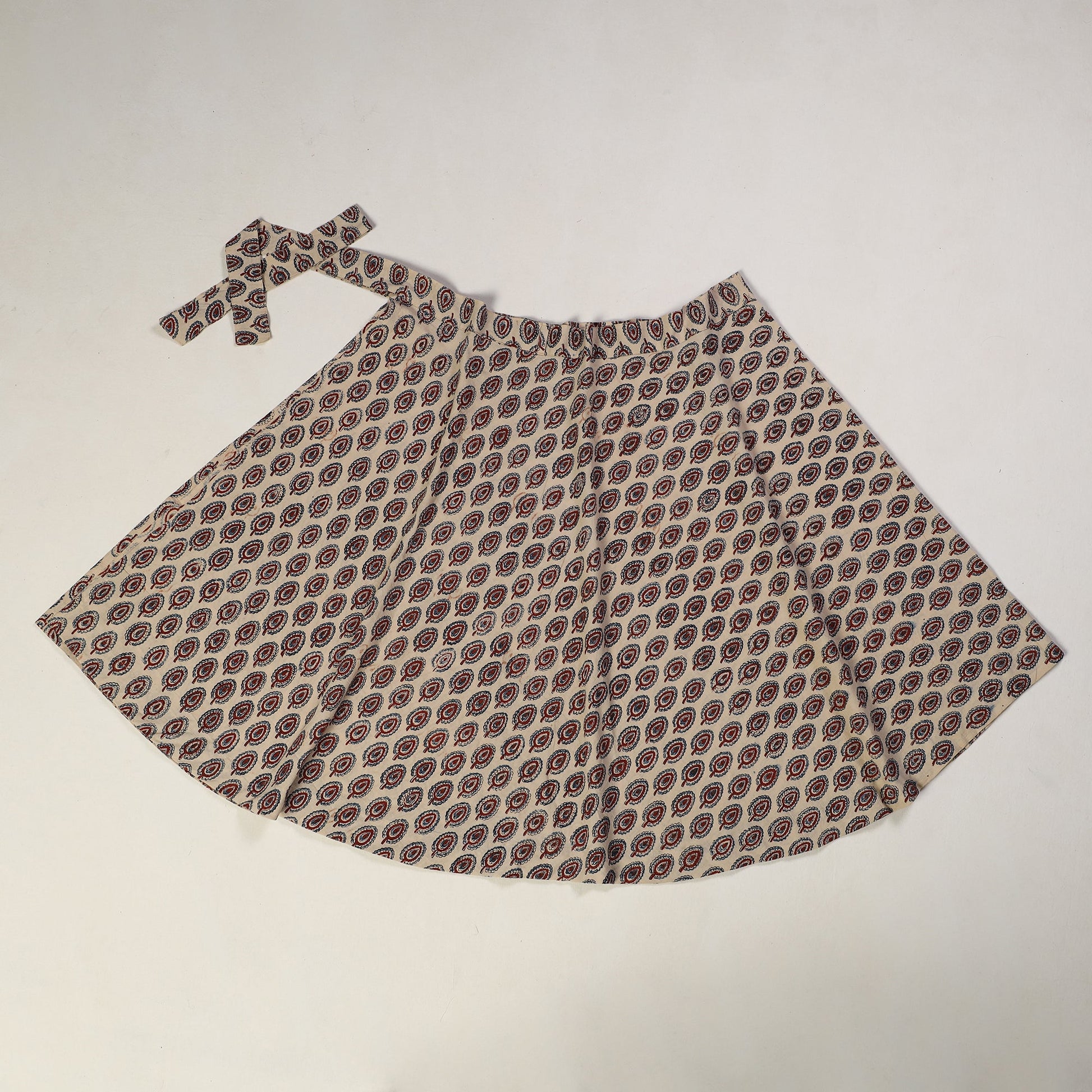 Beige - Ajrakh Block Printed Cotton Wrap Around Skirt 20