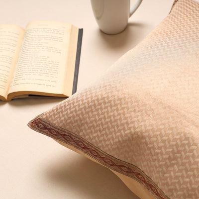 Beige - Traditional Pure Banarasi Silk Handwoven Zari Cushion Cover (16 x 16 in)