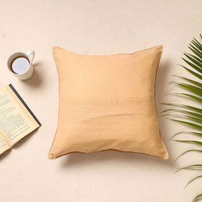 Beige - Traditional Pure Banarasi Silk Handwoven Zari Cushion Cover (16 x 16 in)