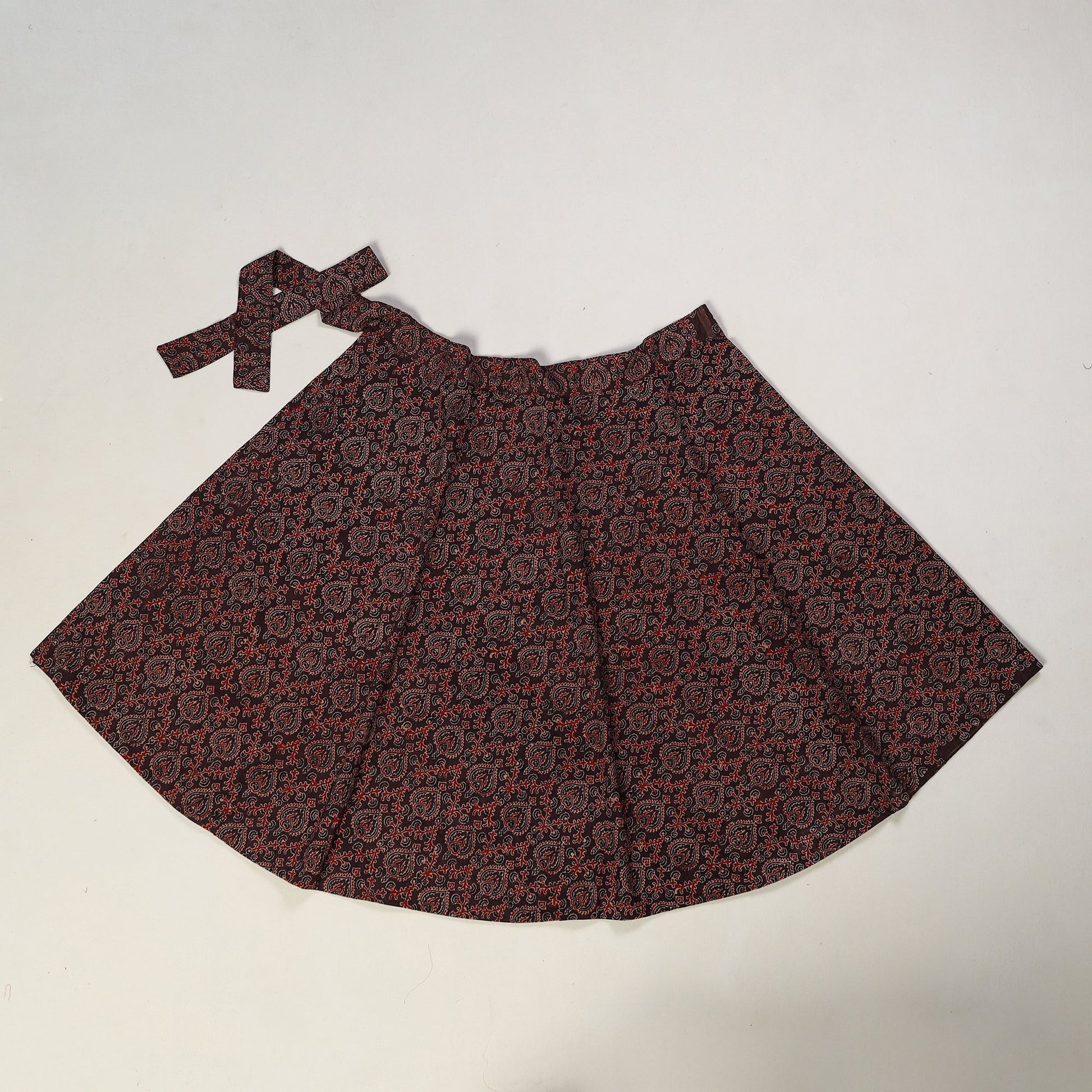 Brown - Ajrakh Block Printed Cotton Wrap Around Skirt 11
