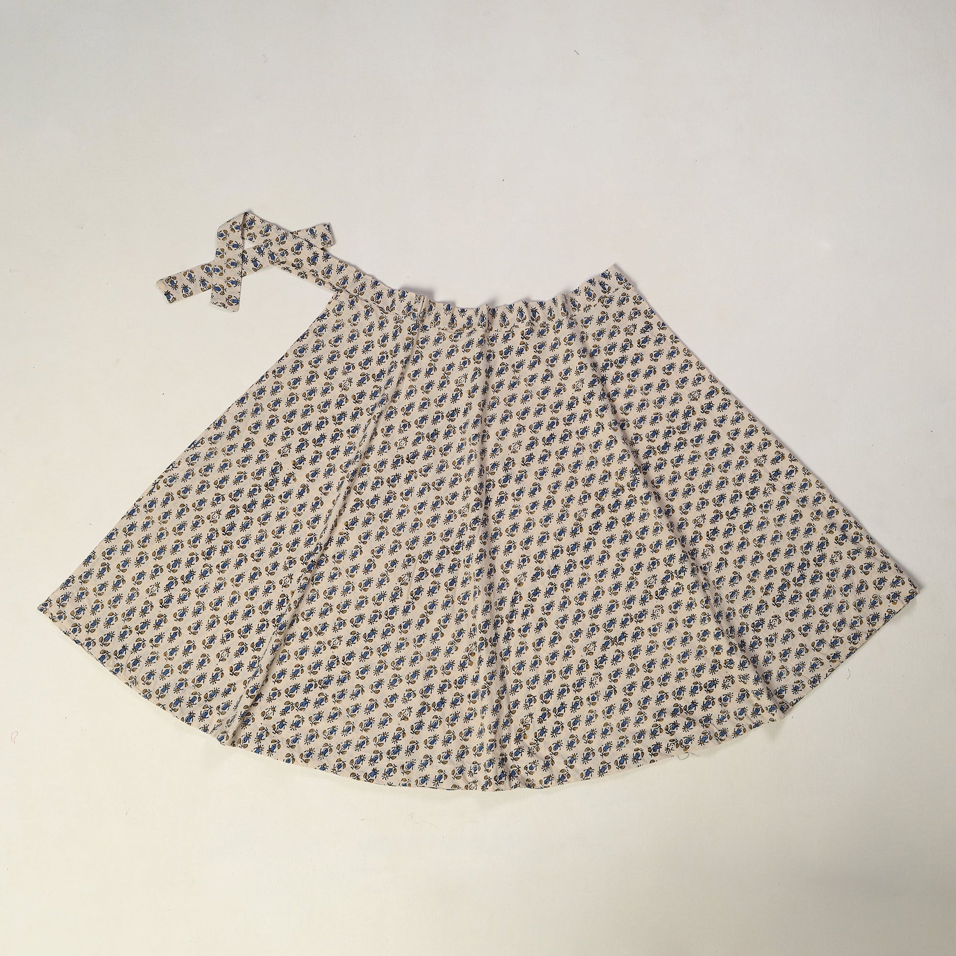 Beige - Ajrakh Block Printed Cotton Wrap Around Skirt 07