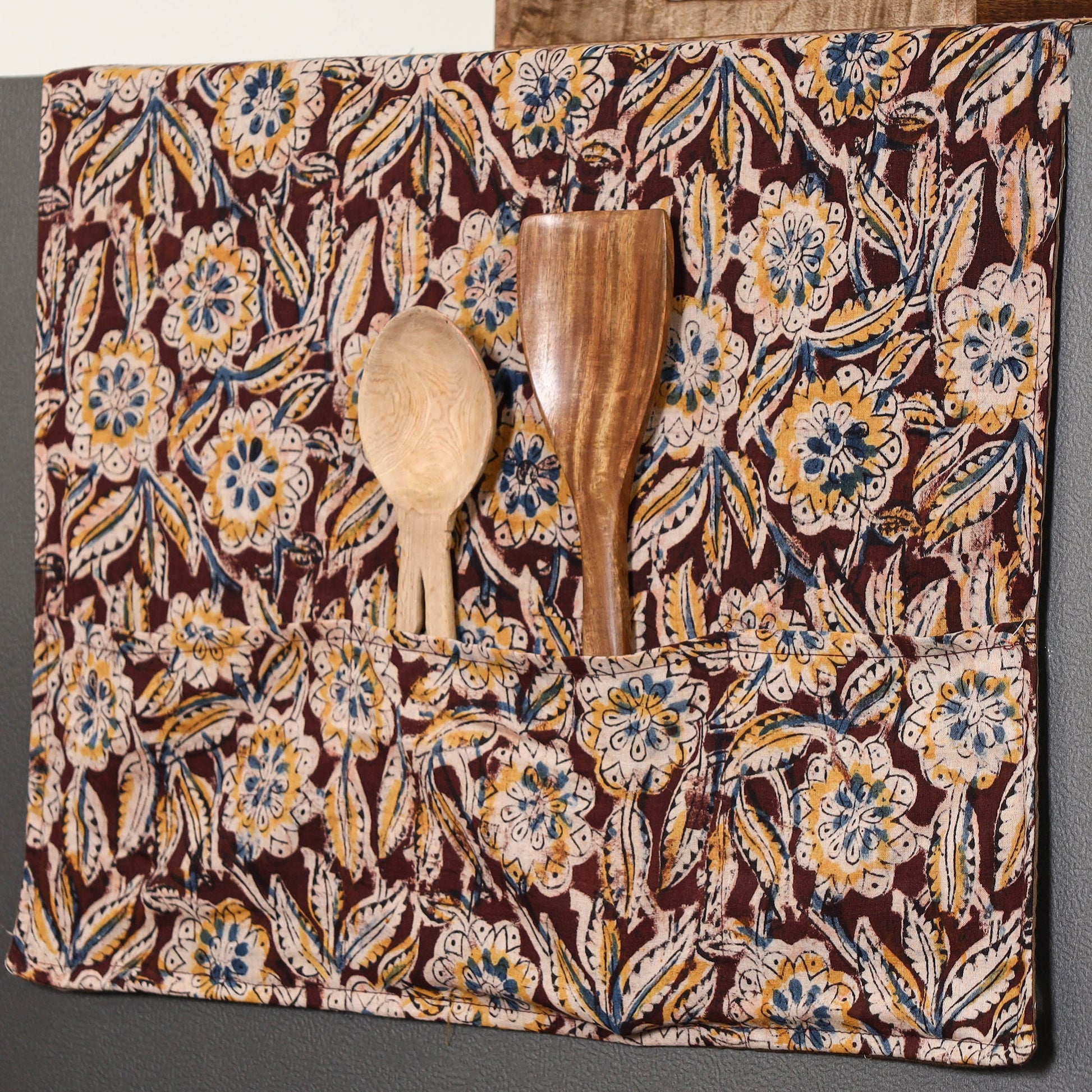 Brown - Handmade Cotton Fridge Top Cover with Multiple Pockets 31