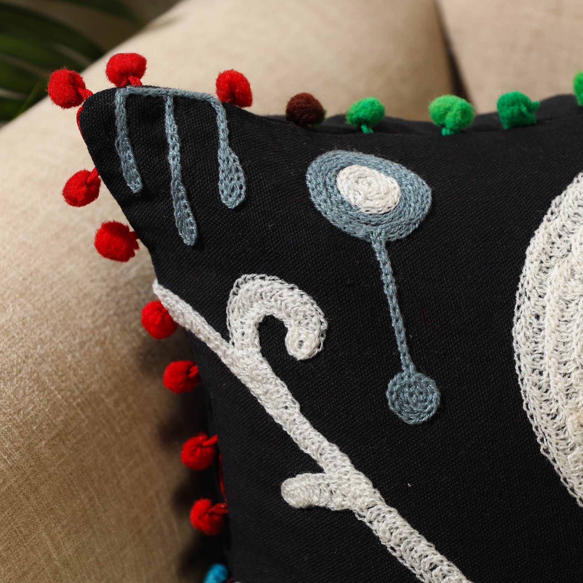 Black - Suzani Embroidery Cushion Cover (16 x 16 in) 38