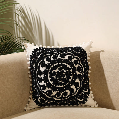 Black - Suzani Embroidery Cushion Cover (16 x 16 in) 35