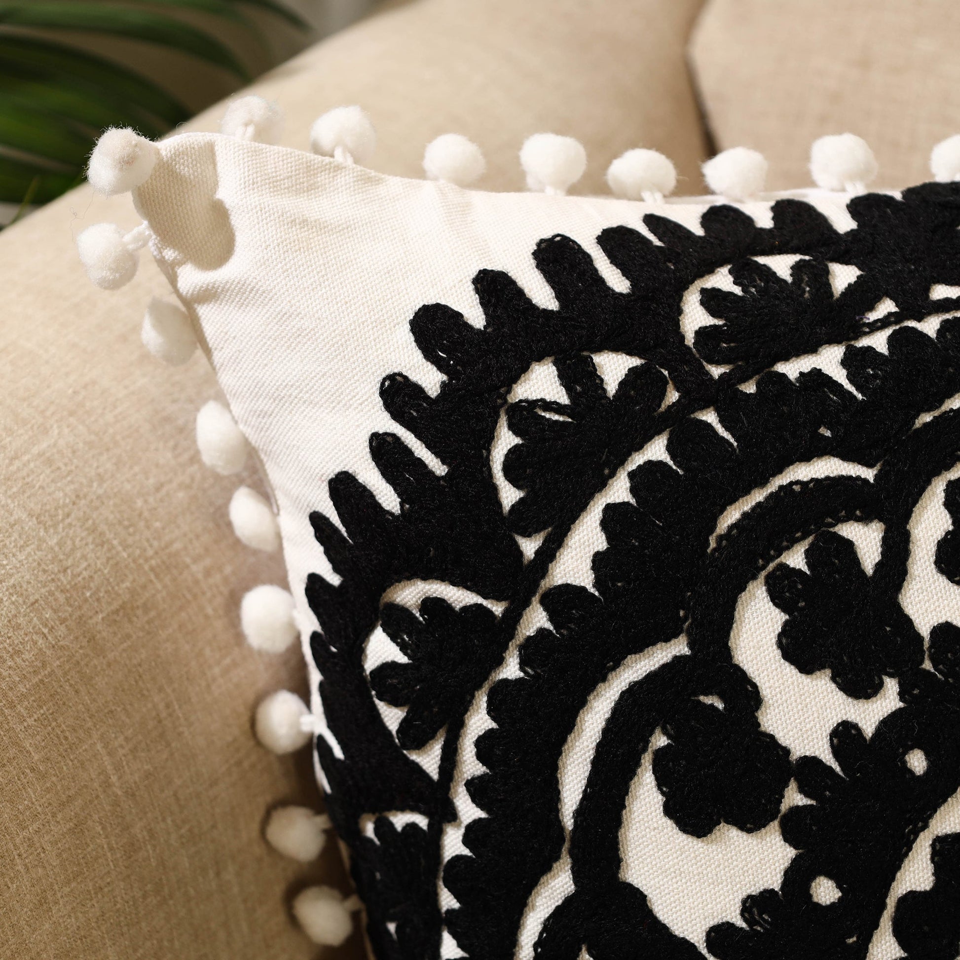 Black - Suzani Embroidery Cushion Cover (16 x 16 in) 35