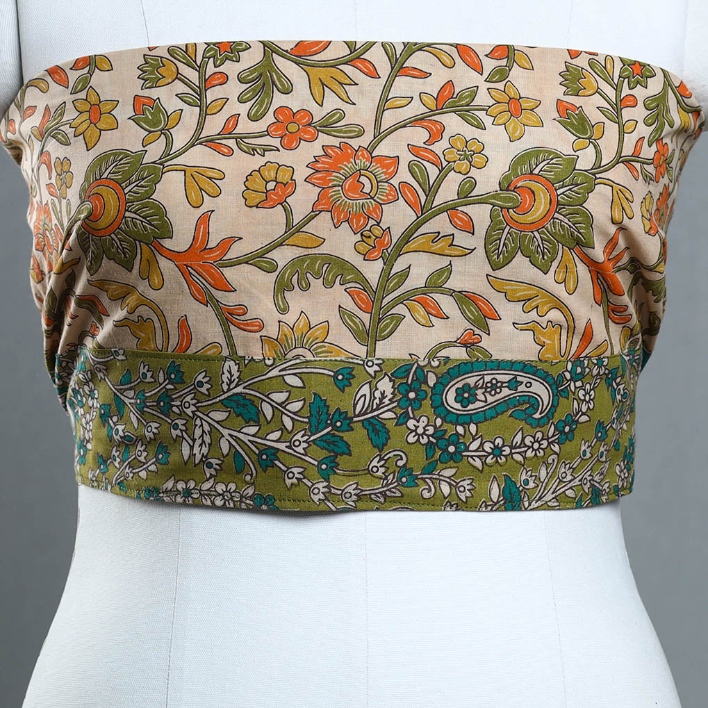 Beige - Block Printed Cotton Kalamkari Blouse Piece 21