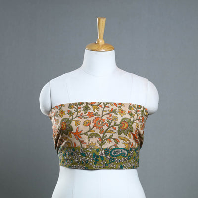 Beige - Block Printed Cotton Kalamkari Blouse Piece 21