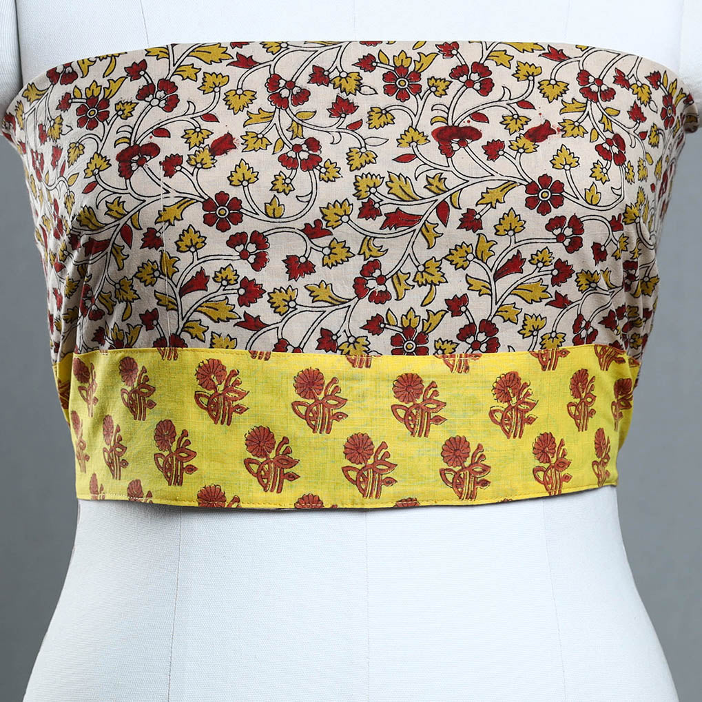 Beige - Block Printed Cotton Kalamkari Blouse Piece 22