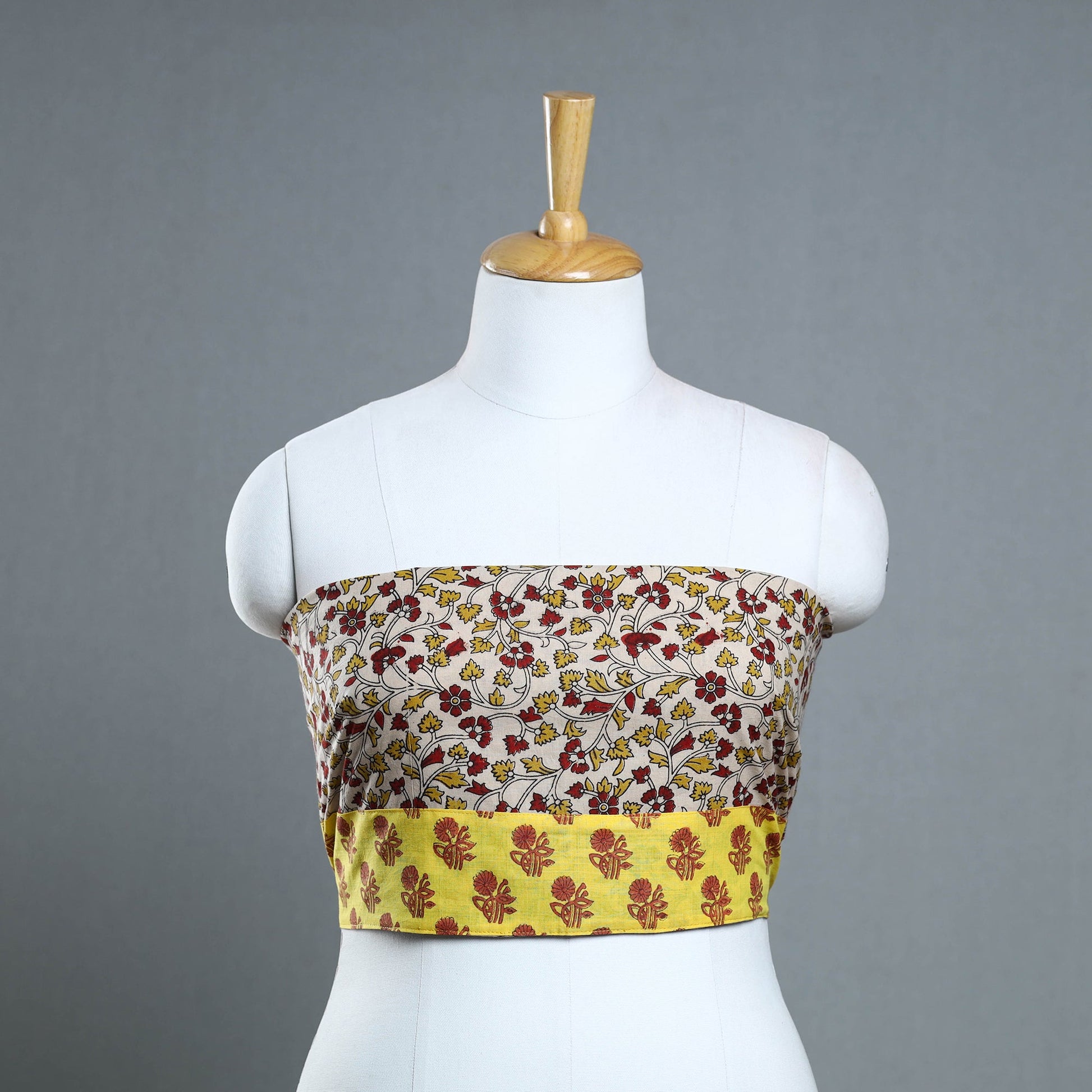 Beige - Block Printed Cotton Kalamkari Blouse Piece 22