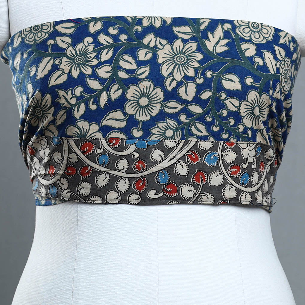Blue - Block Printed Cotton Kalamkari Blouse Piece 26