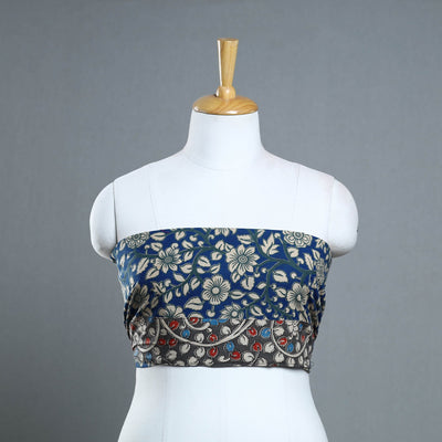 Blue - Block Printed Cotton Kalamkari Blouse Piece 26