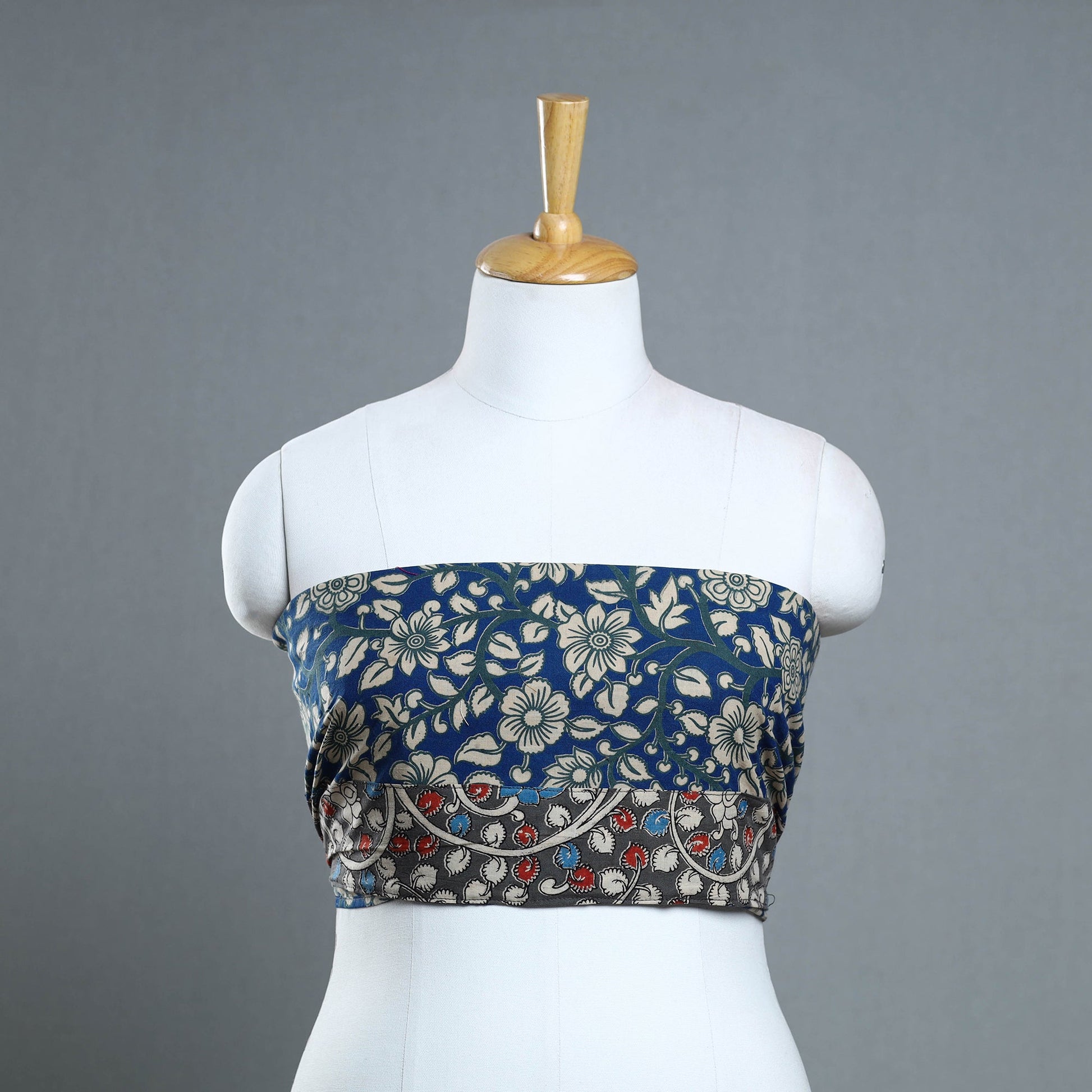 Blue - Block Printed Cotton Kalamkari Blouse Piece 26
