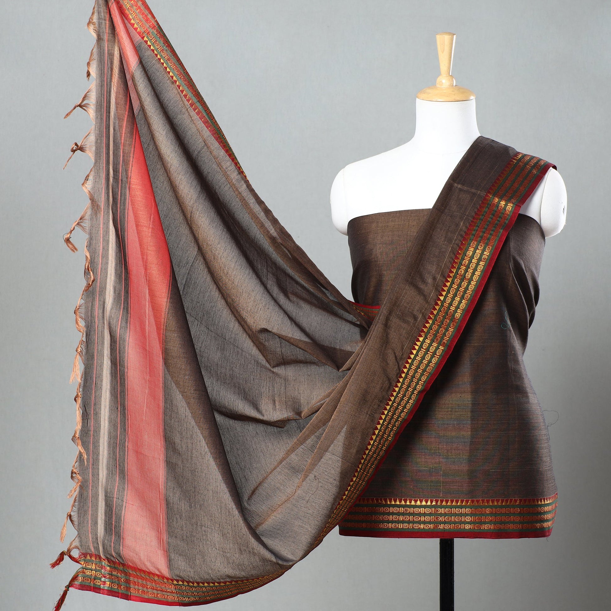 Brown - 3pc Dharwad Cotton Suit Material Set 30