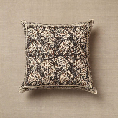 Brown - Original Pedana Block Print Cotton Kalamkari Cushion Cover 01