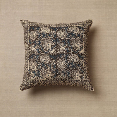 Black - Original Pedana Block Print Cotton Kalamkari Cushion Cover 03