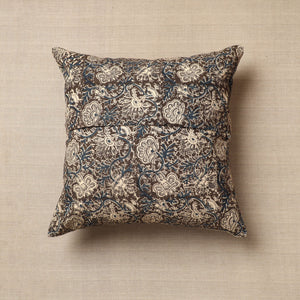 Black - Original Pedana Block Print Cotton Kalamkari Cushion Cover 03
