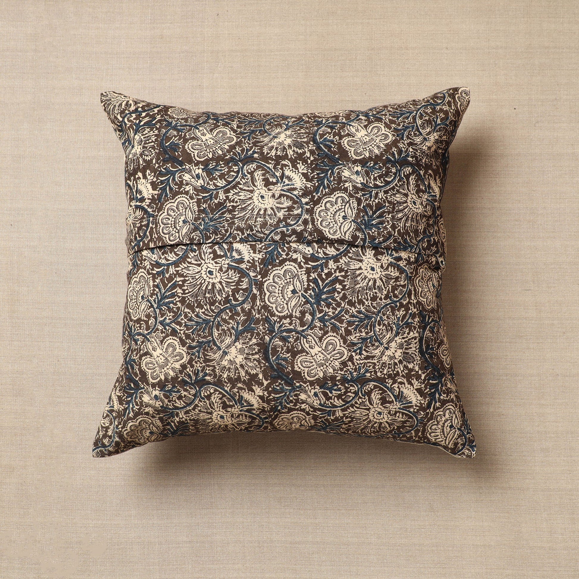 Black - Original Pedana Block Print Cotton Kalamkari Cushion Cover 03