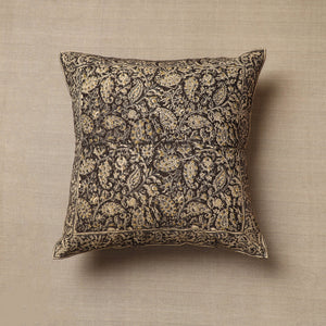 Black - Original Pedana Block Print Cotton Kalamkari Cushion Cover 04