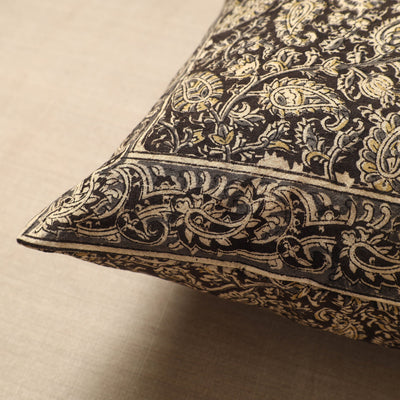 Black - Original Pedana Block Print Cotton Kalamkari Cushion Cover 04