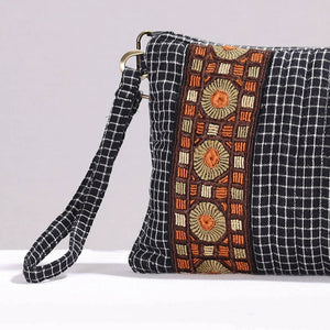 Black - Kutch Jat Hand Embroidery Kala Cotton Clutch Purse