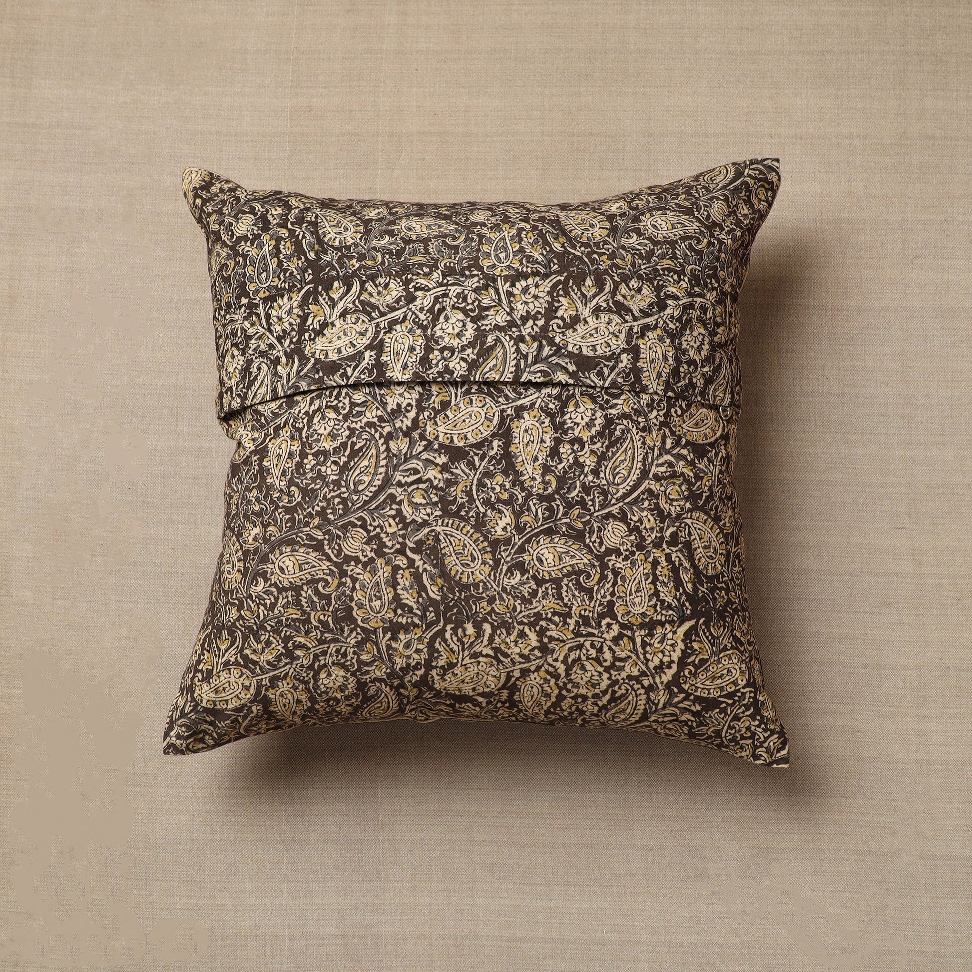 Black - Original Pedana Block Print Cotton Kalamkari Cushion Cover 04