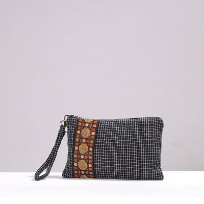 Black - Kutch Jat Hand Embroidery Kala Cotton Clutch Purse