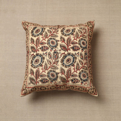 Beige - Original Pedana Block Print Cotton Kalamkari Cushion Cover 05