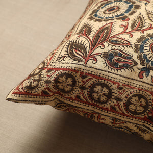 Beige - Original Pedana Block Print Cotton Kalamkari Cushion Cover 05