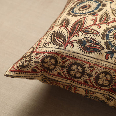 Beige - Original Pedana Block Print Cotton Kalamkari Cushion Cover 05