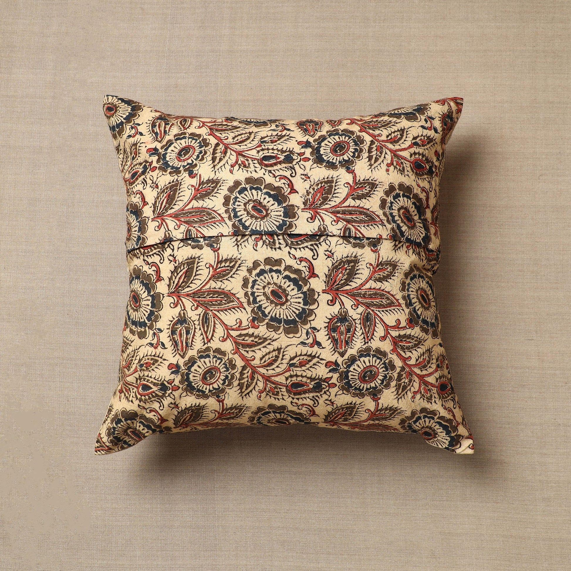 Beige - Original Pedana Block Print Cotton Kalamkari Cushion Cover 05