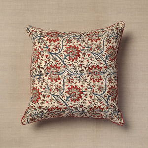 Beige - Block Print Cotton Kalamkari Cushion Cover (16 x 16 in) 02