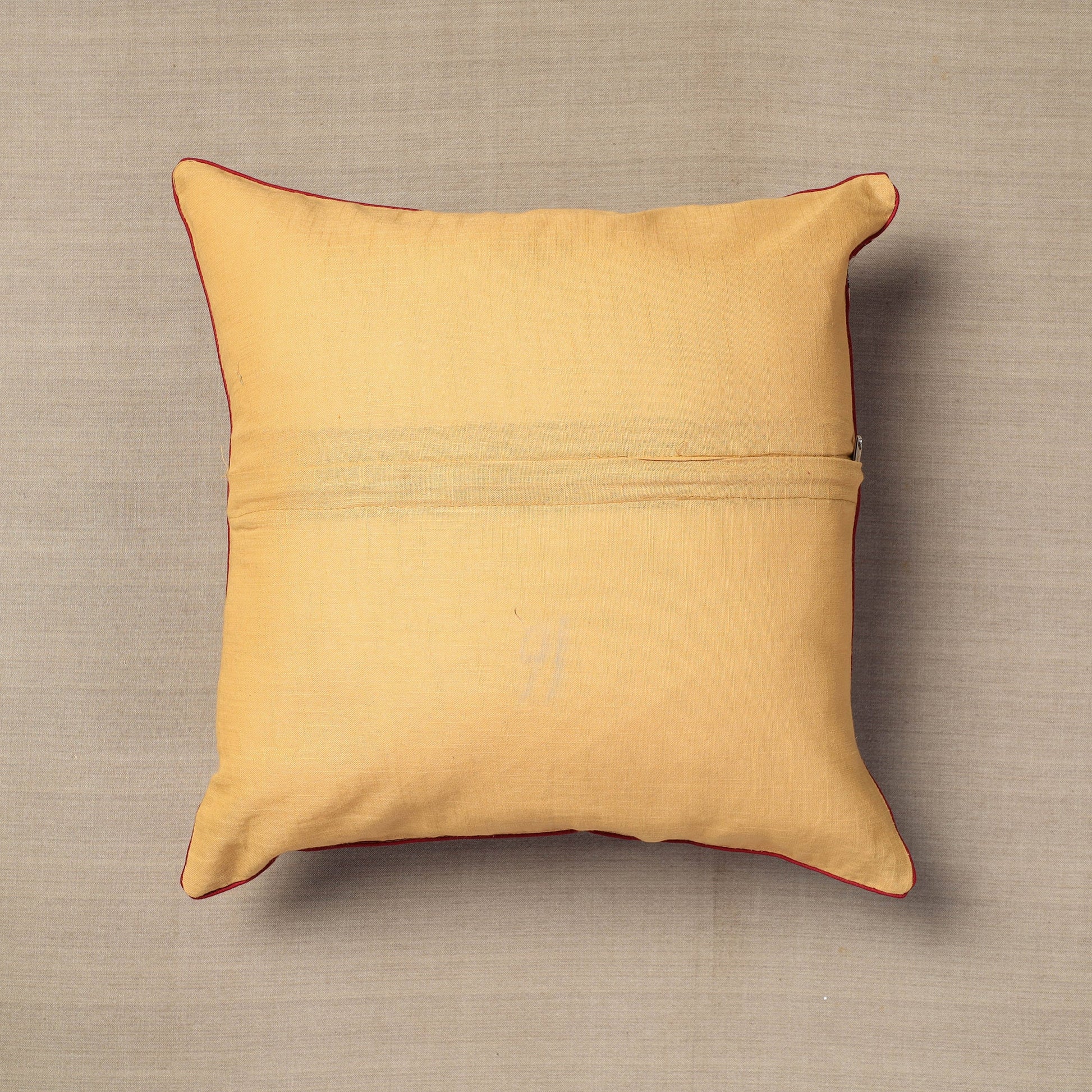Beige - Block Print Cotton Kalamkari Cushion Cover (16 x 16 in) 02