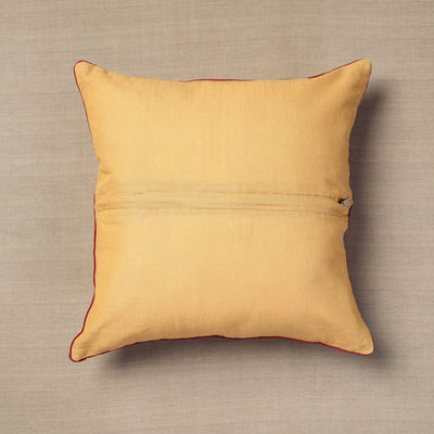 Beige - Block Print Cotton Kalamkari Cushion Cover (16 x 16 in) 03