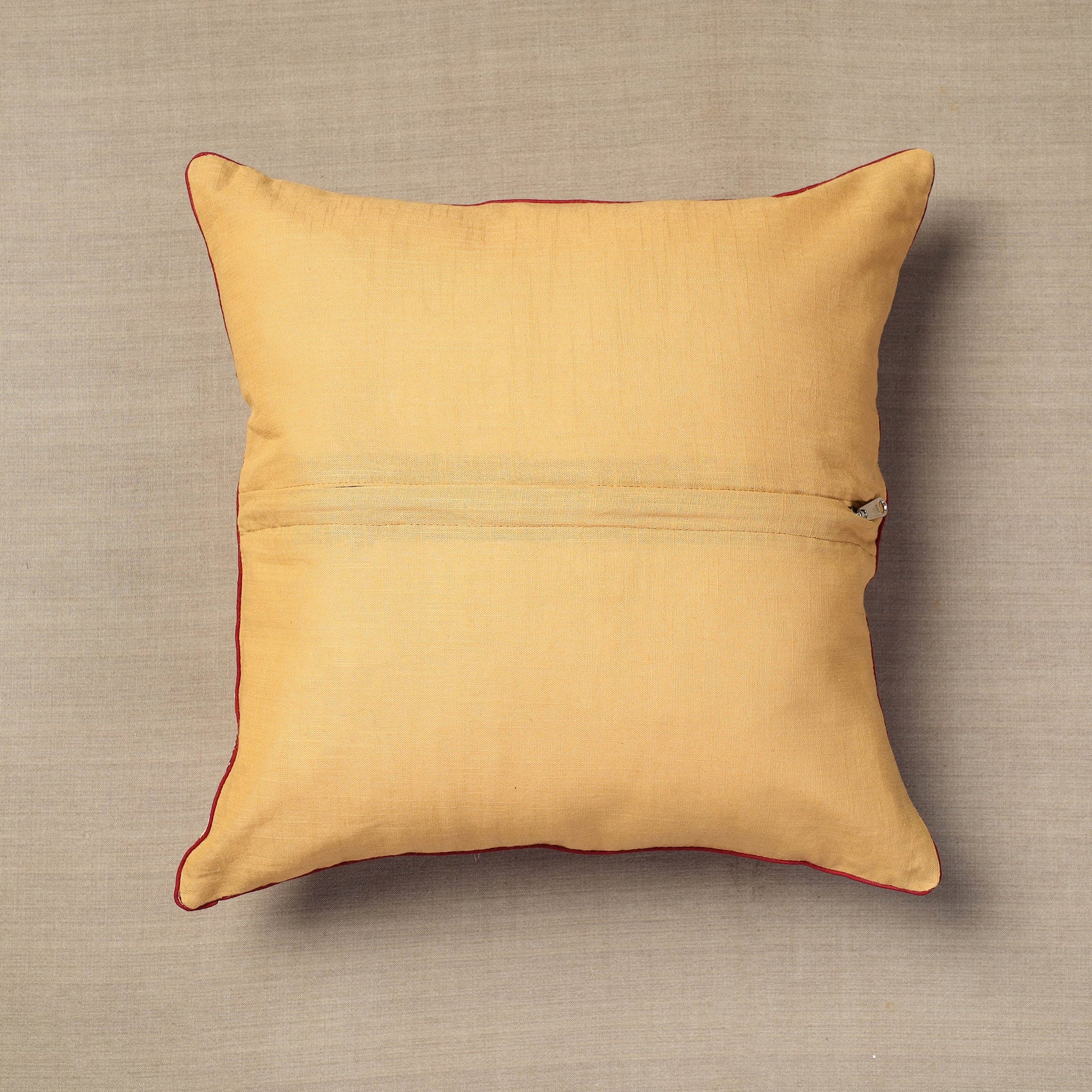 Beige - Block Print Cotton Kalamkari Cushion Cover (16 x 16 in) 03
