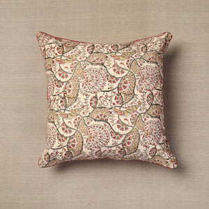 Beige - Block Print Cotton Kalamkari Cushion Cover (16 x 16 in) 04