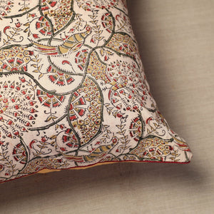 Beige - Block Print Cotton Kalamkari Cushion Cover (16 x 16 in) 04