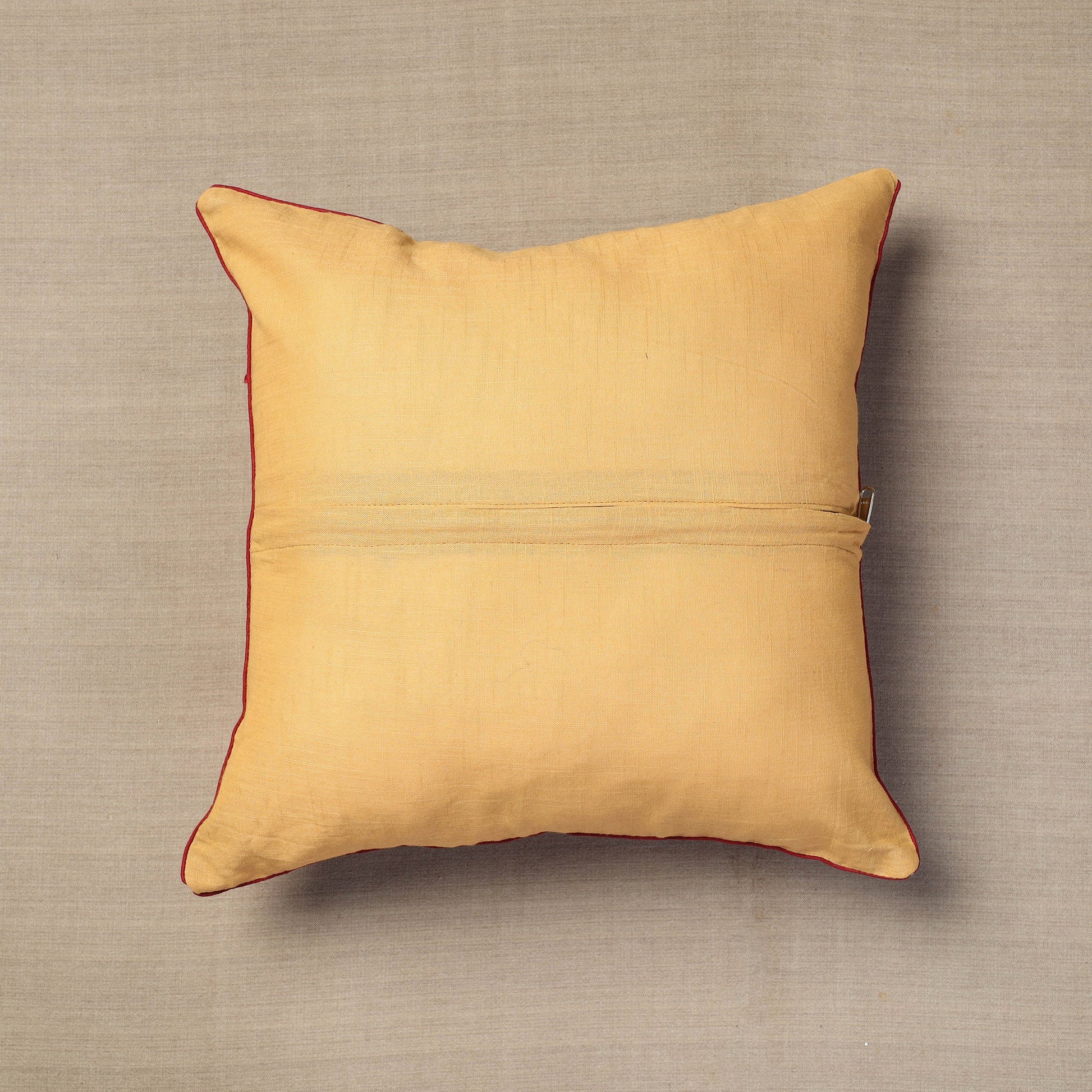 Beige - Block Print Cotton Kalamkari Cushion Cover (16 x 16 in) 04