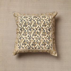 Beige - Original Pedana Block Print Cotton Kalamkari Cushion Cover 14