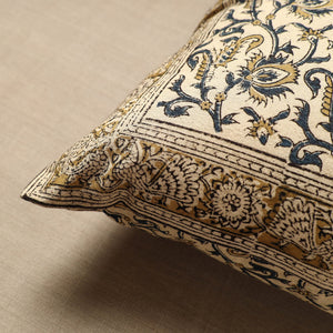 Beige - Original Pedana Block Print Cotton Kalamkari Cushion Cover 14