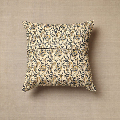 Beige - Original Pedana Block Print Cotton Kalamkari Cushion Cover 14