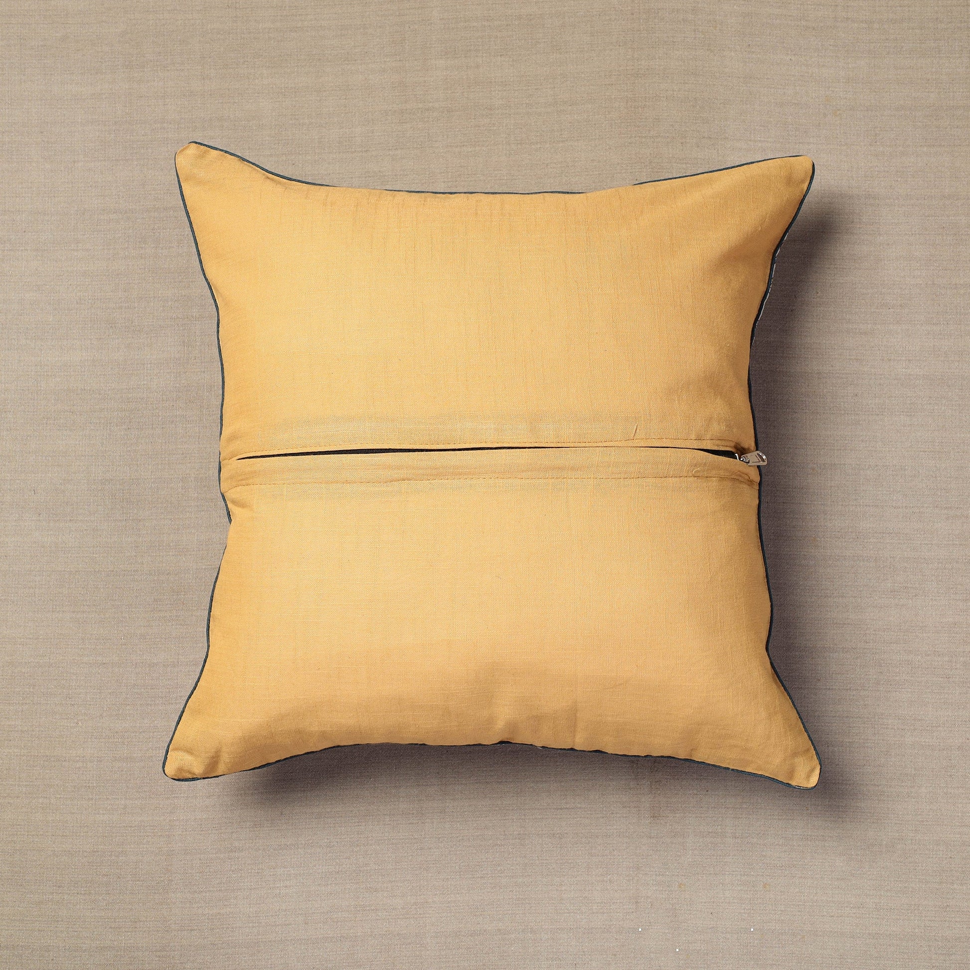 Beige - Block Print Cotton Kalamkari Cushion Cover (16 x 16 in) 07