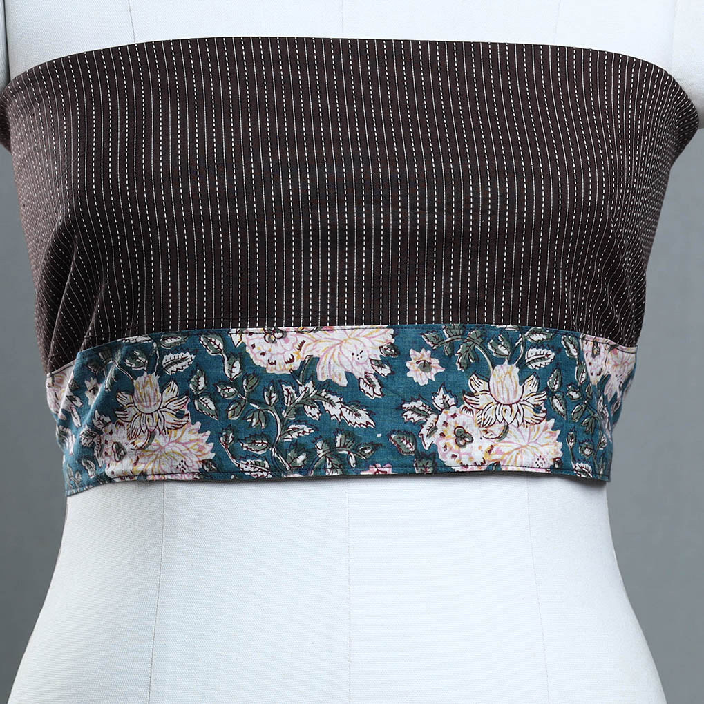 Brown - Handmade Running Stitch Plain Cotton Blouse Piece 104