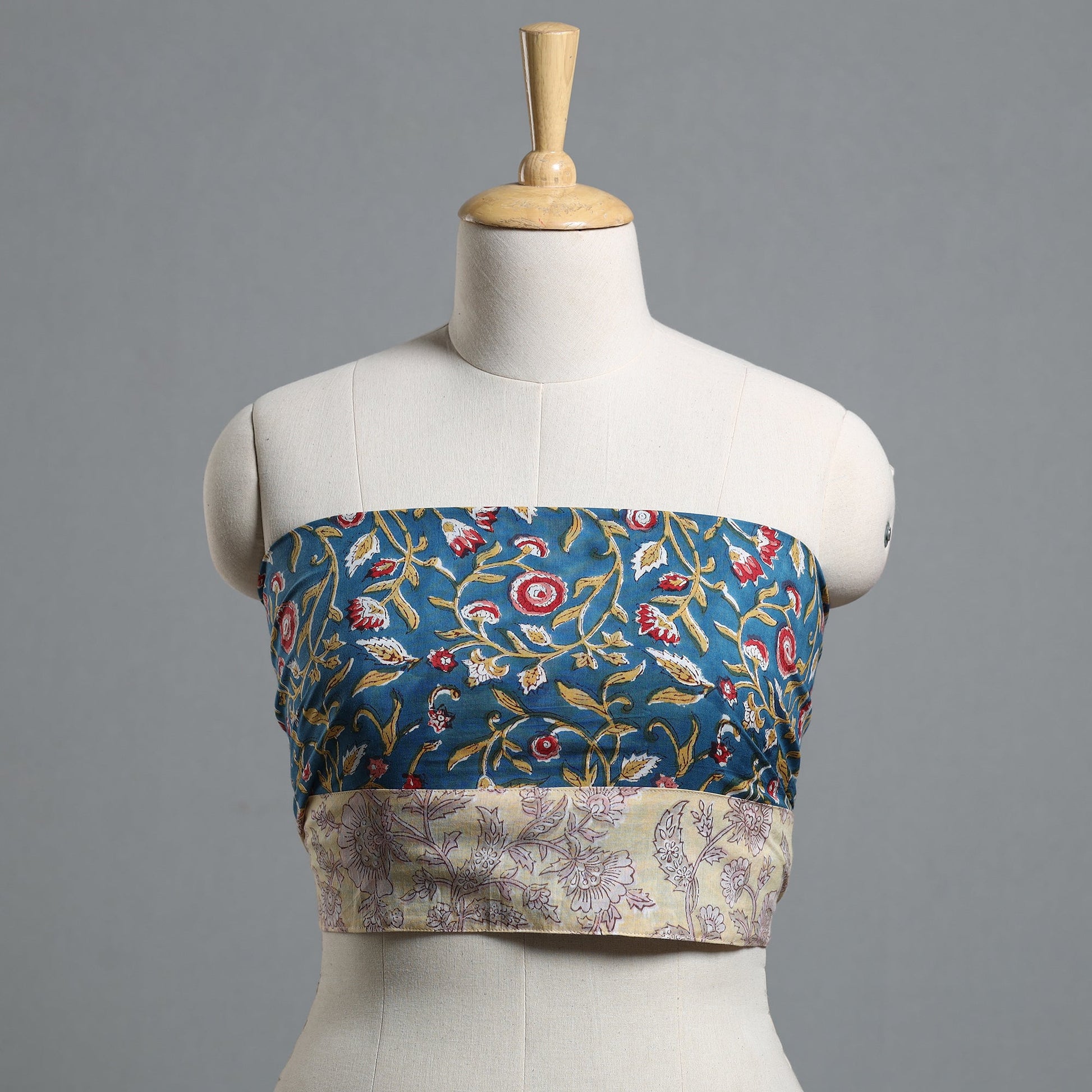 Blue - Block Printed Cotton Blouse Piece 88