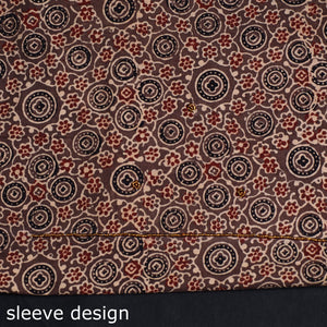 Brown - Ajrakh Block Printed Zardozi & Bead Work Embroidered Cotton Kurta Material - 2.7 Meter