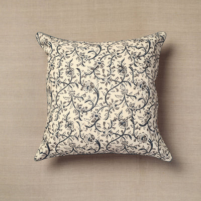 Beige - Block Print Cotton Kalamkari Cushion Cover (16 x 16 in) 11